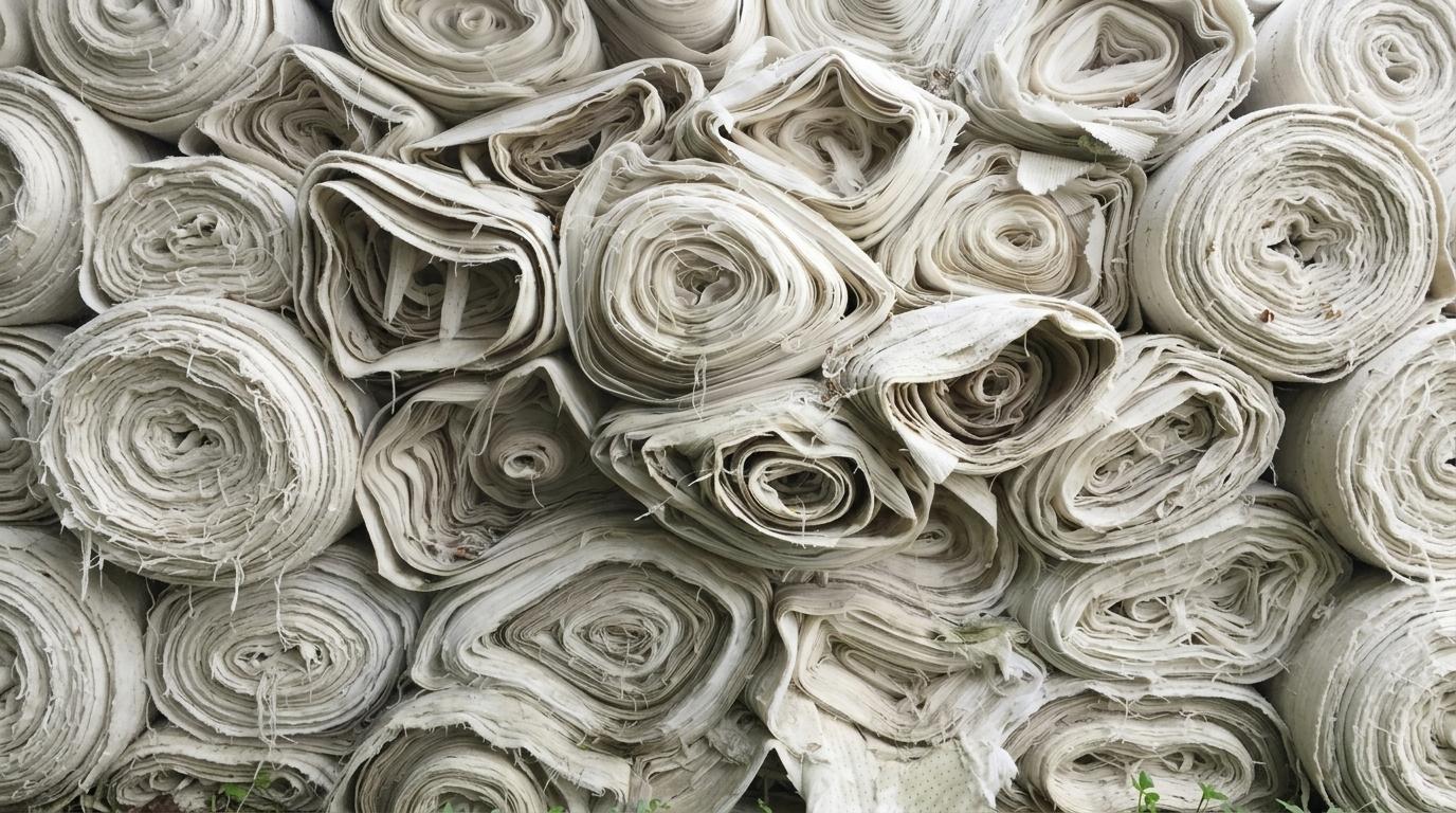 Rolls of finished fabric stacked together