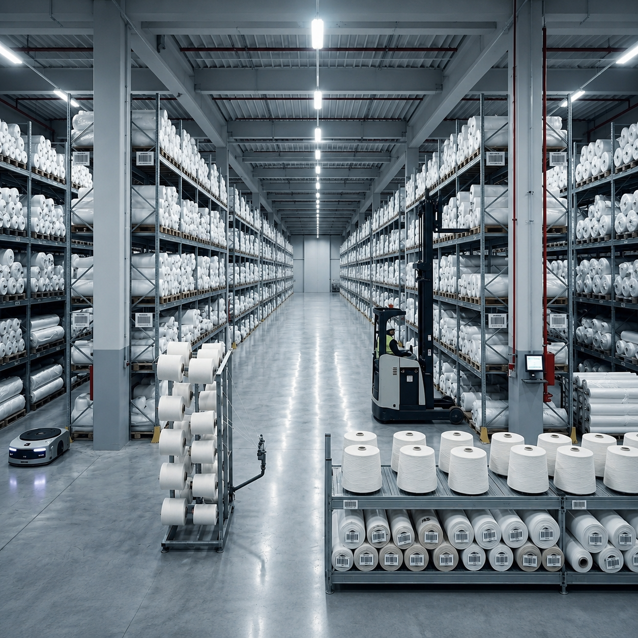 Organised fabric storage warehouse at JA Textile