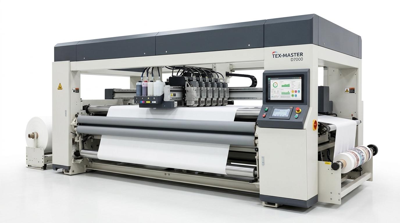 Industrial textile printing machine at JA Textile in Gujrat, Pakistan
